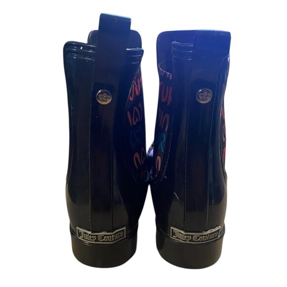 Juicy Couture Womens Rain Boots 7 Black Brand Spell Out Garden Waterproof - Picture 7 of 12